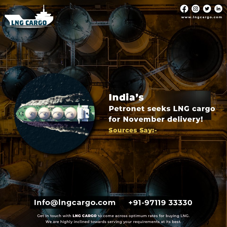 lng_cargo's tweet photo. It is seeking the cargo on a delivered ex-ship basis for delivery into Dahej or Kochi in a tender that closes on Oct. 27 2021.
⁠⁠
#buylng #selllng #spotlng #lngcargo #lng #oilandgas #naturalgas #energy #lpg #oil #oilandgasindustry #truck #scania #petroleum #pipeline #gas https://t.co/ESfhBGUlAh
