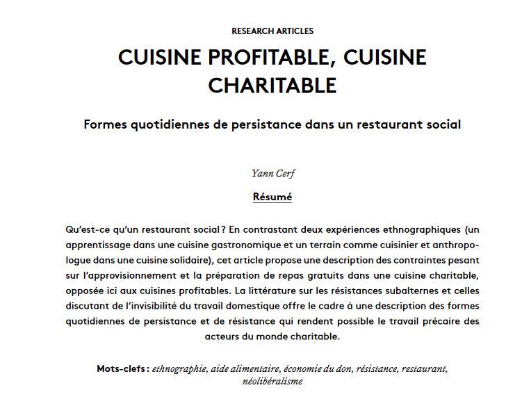 CeresHets's tweet photo. Cuisine profitable, cuisine charitable : formes quotidiennes de persistance dans un restaurant social. Article de Yann Cerf dans la revue @tsantsajournal  Yann est assistant HES d'une recherche FNS sur la politique de l'aide alimentaire en Suisse romande. https://t.co/oP0NaIBwYO https://t.co/YU25V6q88t