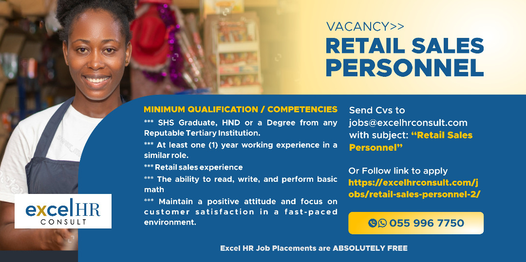 ExcelHr's tweet photo. Our client, a growing brand in the Food and Beverages Industry is seeking the service of a passionate customer service and sales driven person to execute the services of a Retail Sales Personnel

Interested applicants should send their CVs to  https://t.co/Kldv4e0CwI https://t.co/T84rhS3iFS