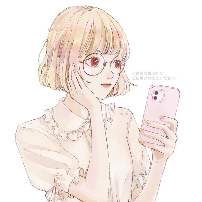 アイコンイラストSNSのアイコン用にイラストをご依頼いただき似顔絵を制作いたしましたオレンジ×ゴールドラメのナチュラルメイクが可愛く描けました全体は淡くホワイトでまとめています!#illustration #commissionsopen 