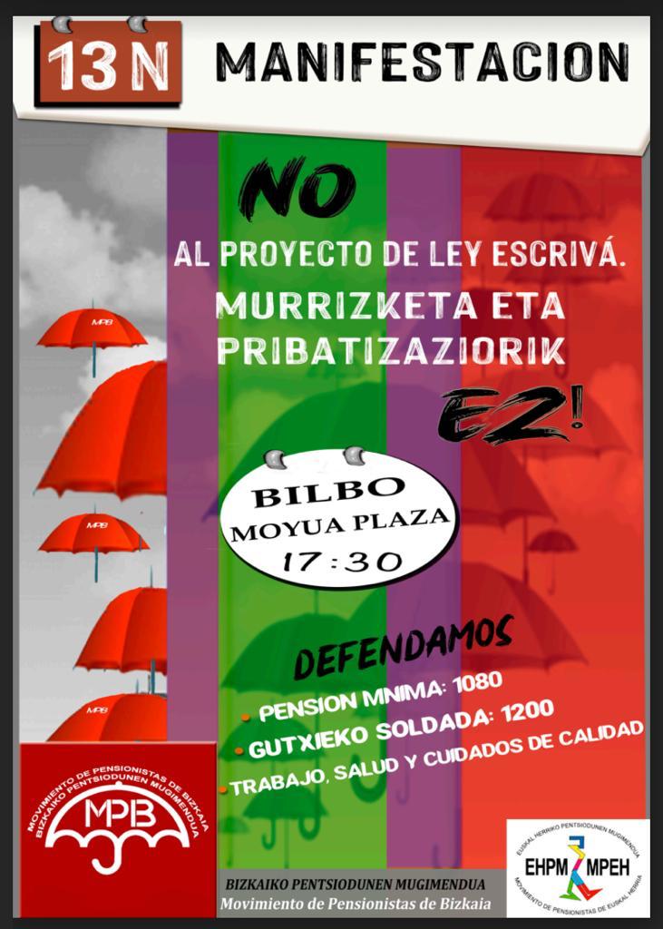 📢📢📢 Murrizketa eta Pribatizaziorik ez!!!
Desde ELA animamos a las trabajadoras y trabajadores de Ezkerraldea -Kadagua a manifestarnos por la defensa de #Pensiones dignas.
La cita es: sábado a las 17:30 en la Plaza Moyua de #Bilbao
#LangileonBorroka