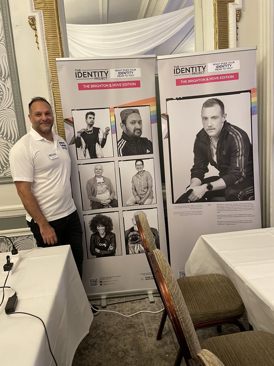 GayGames's tweet photo. We LOVE these posters of @TheIdentityPro by @ChrisJepson in the FGG #aga2021 @MercureHotel in #brighton. What does your identity mean to you? https://t.co/8Z1xwKP4wW