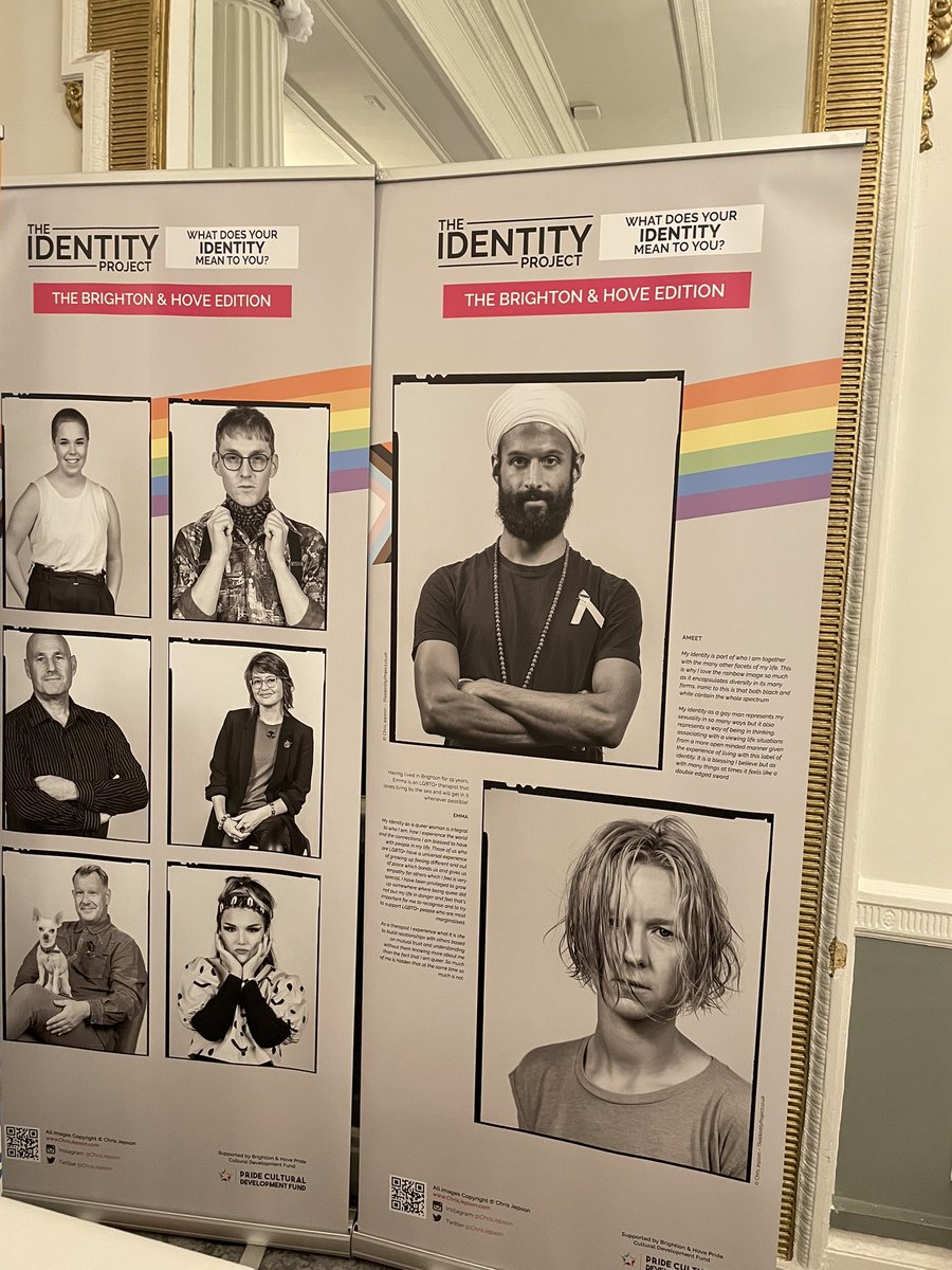 GayGames's tweet photo. We LOVE these posters of @TheIdentityPro by @ChrisJepson in the FGG #aga2021 @MercureHotel in #brighton. What does your identity mean to you? https://t.co/8Z1xwKP4wW