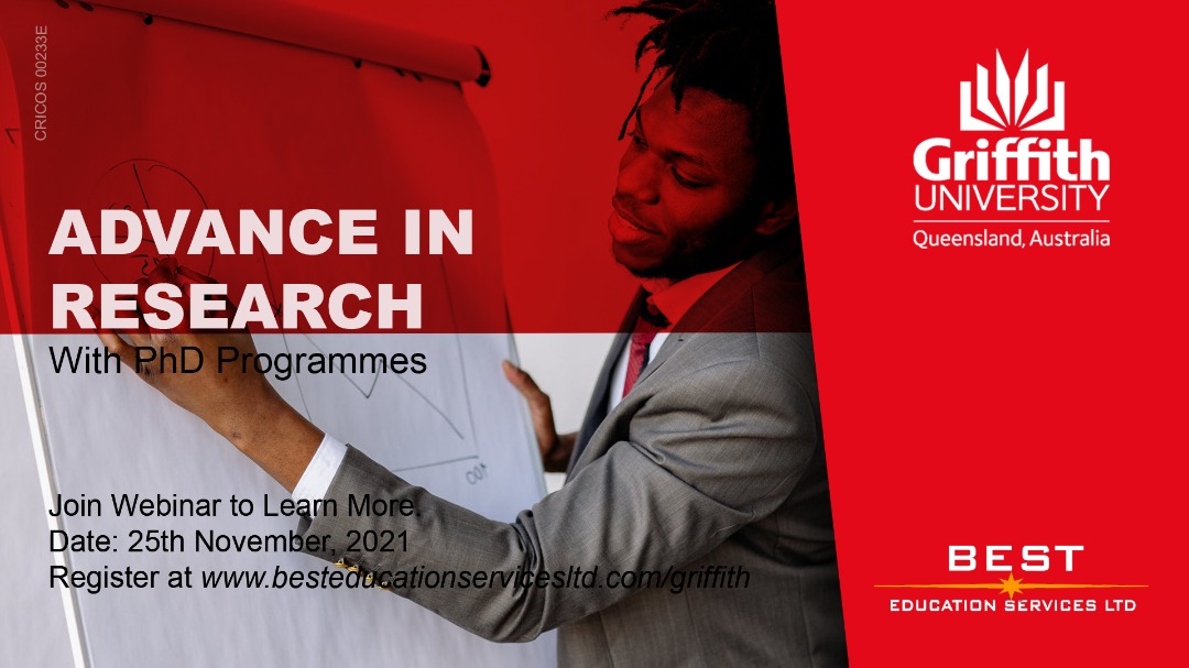 Advance in your discipline, with Griffith University. Find out about scholarship opportunities at the next webinar. register at besteducationservicesltd.com/griffith  #studyinaustralia #Griffithuniversity #AdvanceWithGriffithUni