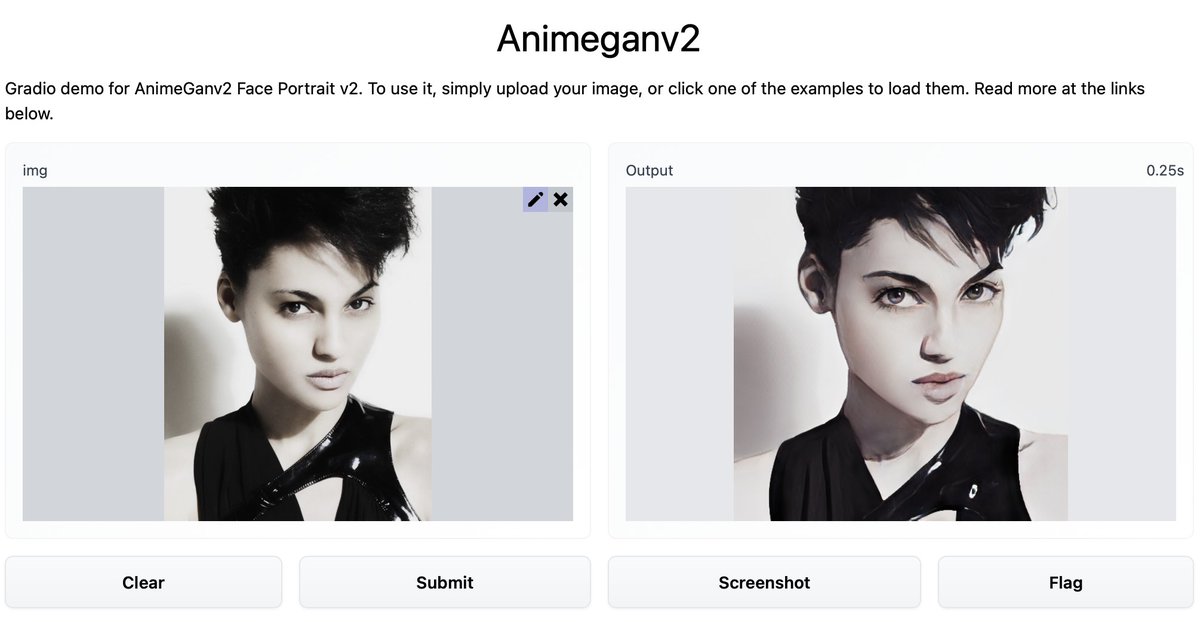 gloriamika's tweet photo. This is so cool and so much fun!🤗
Create AnimeGAN! Make your portrait pictures like anime @huggingface @gradio #ML #AI
Check it out, you will loooove this @kofisikaandI ;-) https://t.co/950sMjFmYC https://t.co/TFXwnl7nDk