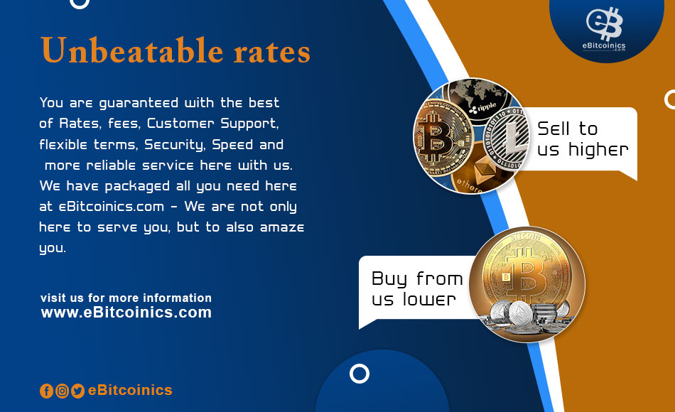 ebitcoinics's tweet photo. At https://t.co/0Ta27cKHJL, you are always guaranteed the best of rates when buying or selling your crypto assets. Keep your orders trooping in for #bitcoin #ethereum #dash #smartcash #perfectmoney #bitcoincash. https://t.co/tFgOQZjrUv