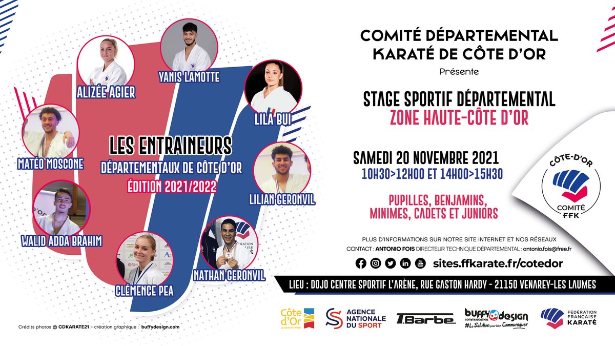 cdkarate21's tweet photo. #stagesportif 
A Venarey, le samedi 20 novembre 2021 le Comité Côte d'Or FFK propose un stage sportif de Karaté Zone Haute-Côte d'Or

Pour en savoir plus 👇
https://t.co/2hT4wG4pLd

#cdkarate21 #FFK #saison20212022
Création graphique @buffydesign https://t.co/dlGAp8ODxK