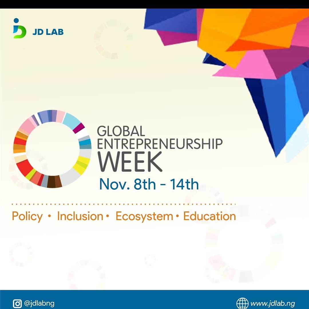 It is Global Entrepreneurship Week. 

JD Lab is always committed to supporting innovative Entrepreneurship ideas in Africa. As Techentrepreneurs ourselves we understand the struggle entrepreneurs go through. We celebrate ever resilient entrepreneurs.  👏👏👏