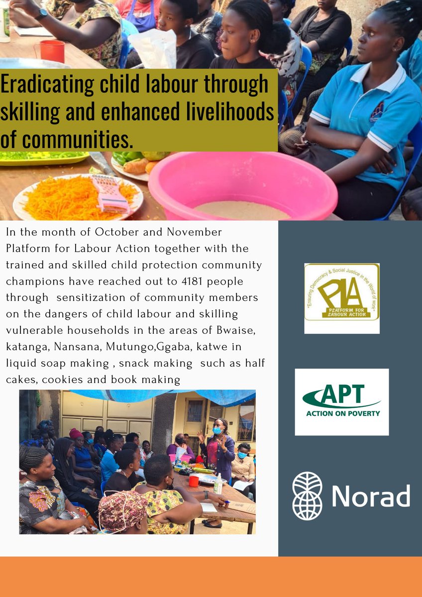 For many communities and households poverty plays a key role in child labour,  skilling therefore creates opportunities for income generating for parents to fend for their families instead of children engaging in child labour.