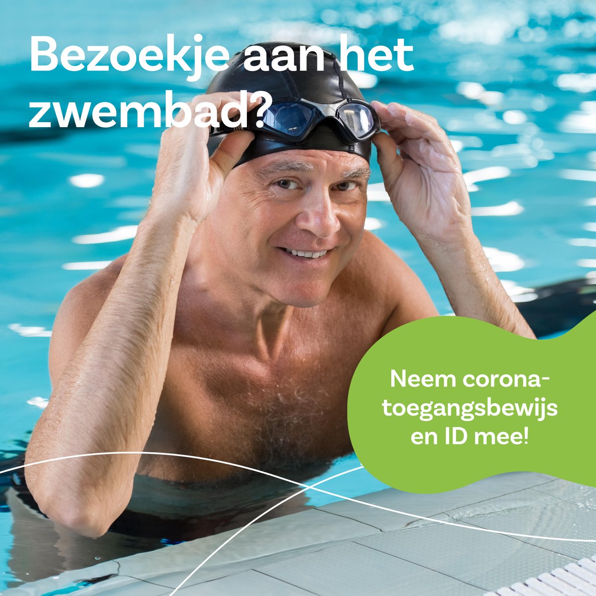 Breng je een bezoekje aan het zwembad? Gezellig! 
Vergeet je niet je coronatoegangsbewijs + identiteitsbewijs mee te nemen. Wij zijn verplicht dit te controleren. 
Het meenemen van een afsprakenkaart of geel vaccinatieboekje is niet toegestaan, die kunnen we namelijk niet scannen