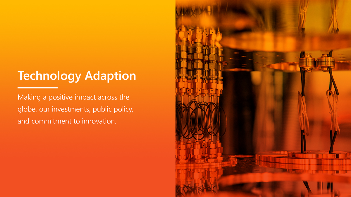 Text on the left Technology Adaption to the left of an image of a scientific experiment. 