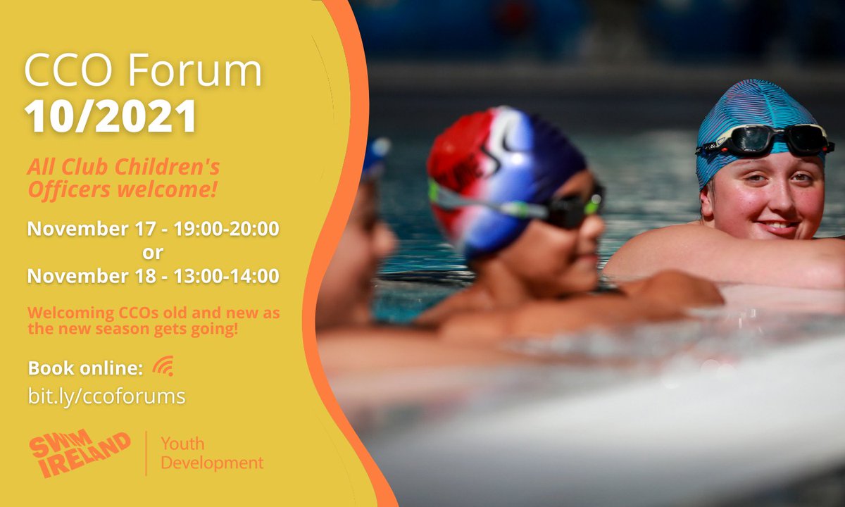 swimireland's tweet photo. 🚸 Club Children's Officers new and returning are invited to join Kate Hills, Head of Safeguarding, Ethics and Youth Development, for November's CCO Forum.
Sign up ➡️ https://t.co/dZnuDrwVTi
@SwimUlster
@SwimLeinster
@SwimMunster
@SwimConnacht
@irlwaterpolo
#FunSafeInclusive https://t.co/OBHvBAsbHe