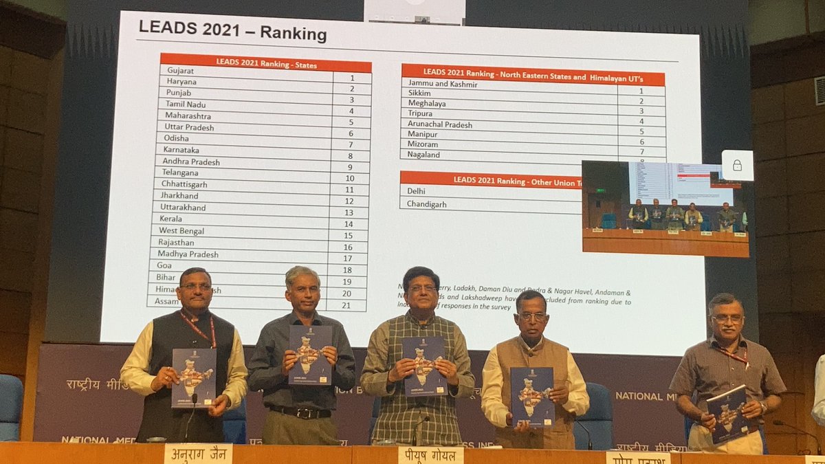 Honoured to share that <a href="/EY_India/">EY India</a> assisted <a href="/CimGOI/">Minister of Commerce and Industry</a> @Logistics_MoC in preparation of #LEADS2021Report with ranking of all states and UTs on #logistics performance. The report was unveiled by <a href="/PiyushGoyal/">Piyush Goyal</a> on Monday, 8 November 2021