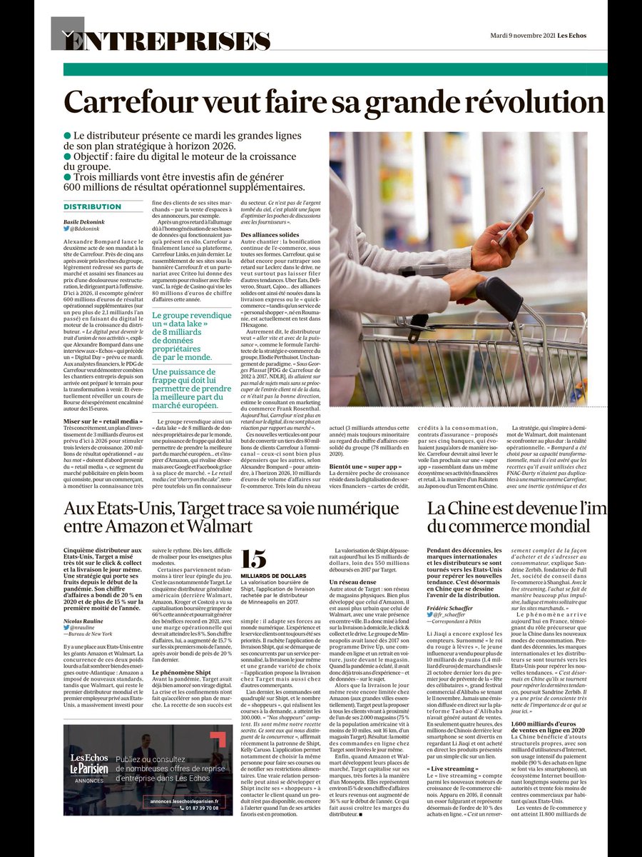 FBayre's tweet photo. « @GroupeCarrefour a une réponse stratégique et industrielle pour faire face à @amazon » @bompard dans les @LesEchos @DavidBarroux 🚀👇 https://t.co/D2WOJIYZR9