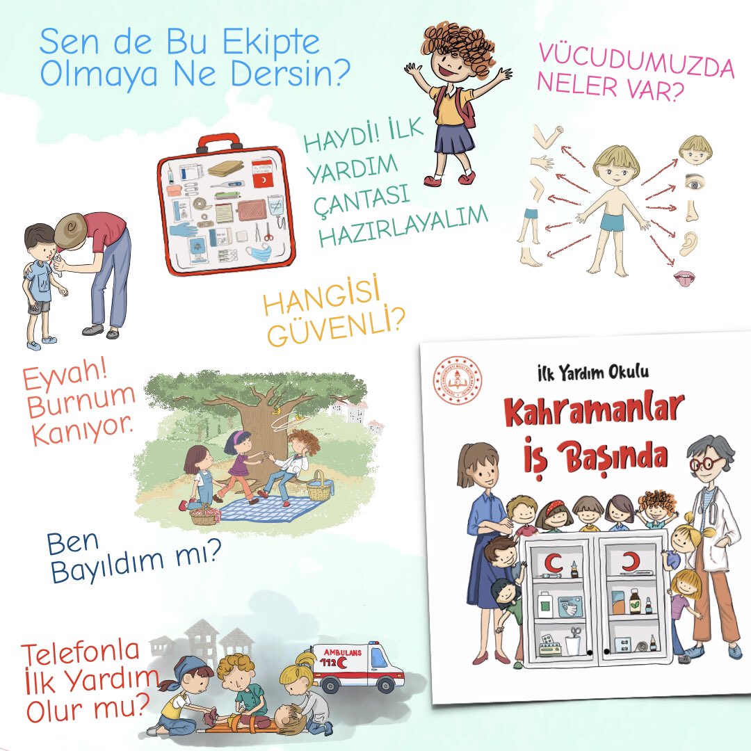 tcmeb's tweet photo. 📚 Dünya Çocuk Kitapları Haftası kutlu olsun!

Temel ilk yardım uygulamalarını hikâyeler eşliğinde anlatan "İlk Yardım Okulu: Kahramanlar İş Başında" kitabı, siz değerli okuyucularını bekliyor…

👉🏻 https://t.co/s4Xe2CuZkZ https://t.co/4I9MzPx2tu