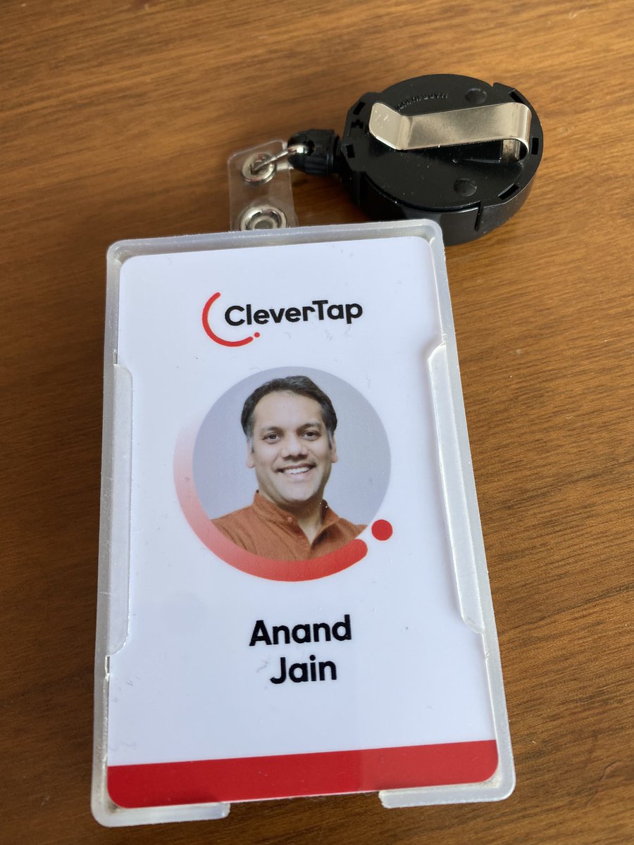 helloanand's tweet photo. New ID badge is here, and new signage is coming soon @CleverTap. Like software, change is a constant in the physical world too. https://t.co/F7qOXE1QyX