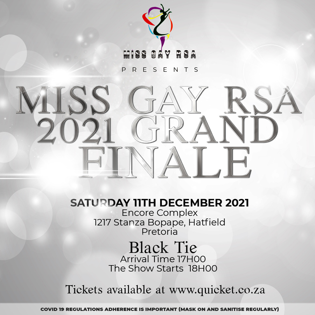 Offical_mgrsa's tweet photo. JOIN US AND WITNESS THE  SPECTACULAR GRAND FINALE OF MISS GAY RSA 2021

This year’s Grand Finale of Miss Gay RSA will be taking place on Saturday 11th December 2021 at Encore Complex in Hartfield, Pretoria.
Tickets are on sale:
https://t.co/CqX0wD9c7g
#finale #crowning
#mgrsa https://t.co/E3OkeQFYTO