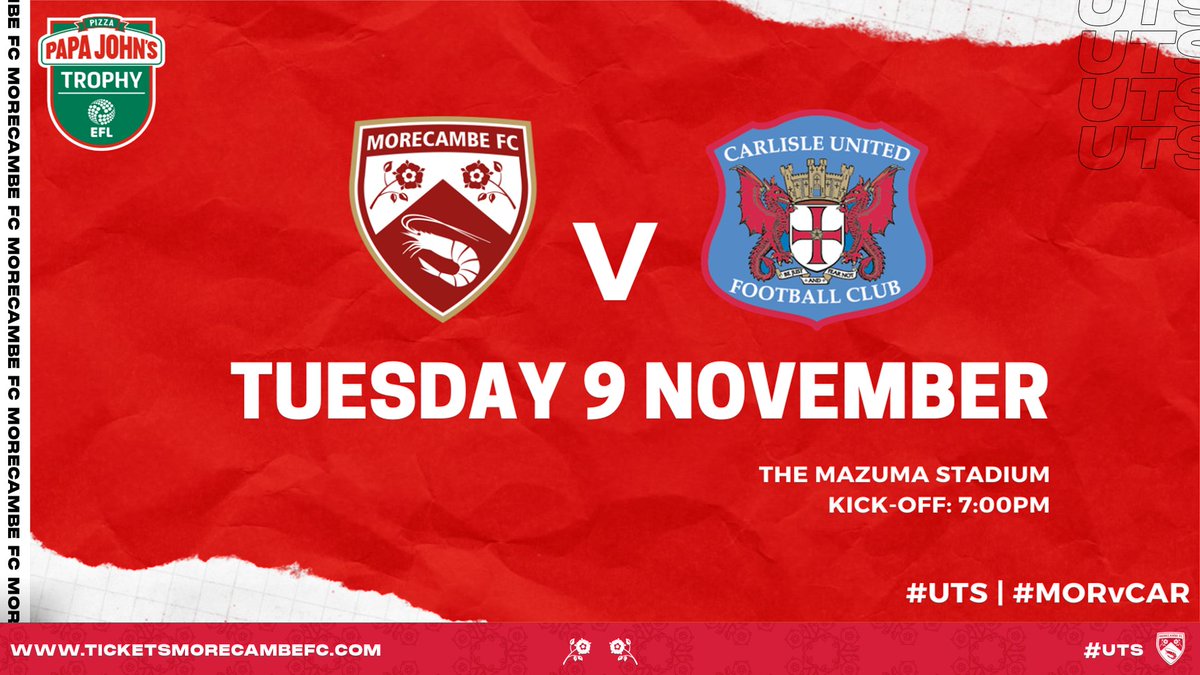 MorecambeFC's tweet photo. 👀 The opposition
🗣 Keith Millen's thoughts
⚽ Key players
⌚ The men in the middle
➕ and more!

Read our @officialcufc matchday preview now! 👇

https://t.co/D6dHr2qAPc

#UTS 🦐 | #MORvCAR

Match sponsors..
🏟 The Boardwalk
⚽️ Keith McGuinness https://t.co/Jz4BSYFbVu