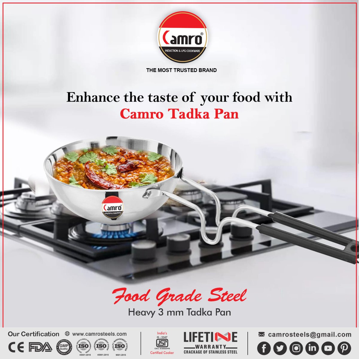 CamroSteels's tweet photo. Enhance the taste of your food with Camro Tadka Pan.
For More, Contact on 9999919501 via Call or WhatsApp
.
#cookware #kitchenware #cooking #kitchen #cookwareset #food #kitchendesign #kitchentools #kitchendecor #kitchenutensils  #tableware  #homedecor #kitchenappliances  #foodie https://t.co/AKlP8uEajG