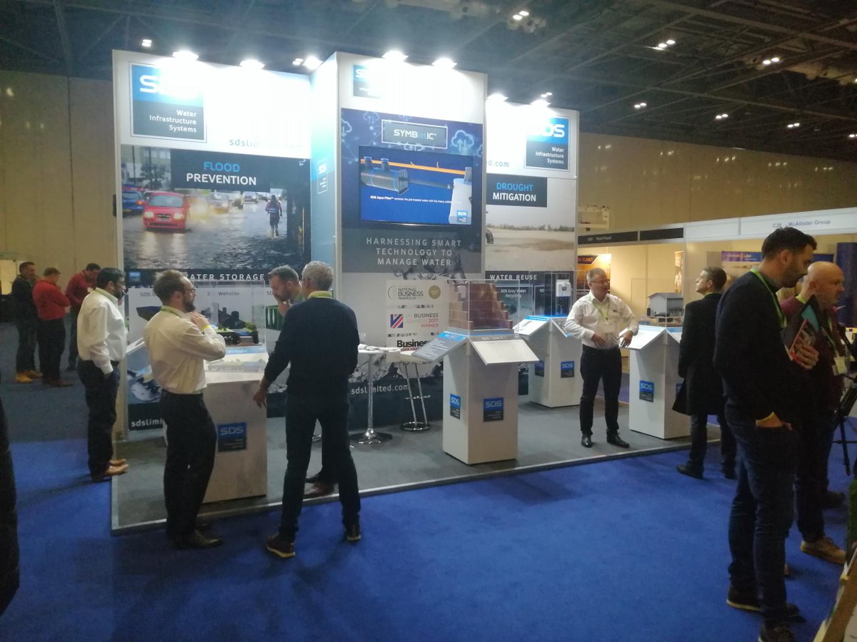 SDSWater's tweet photo. We're at @FloodexUK &amp; our expert team are already busy answering all your questions.

We're showing exciting #smart water management technologies, alongside our proven industry solutions for flood mitigation, pollution prevention &amp; water reuse.

See you on stand C19! #Floodex https://t.co/OW2G3dcOrW