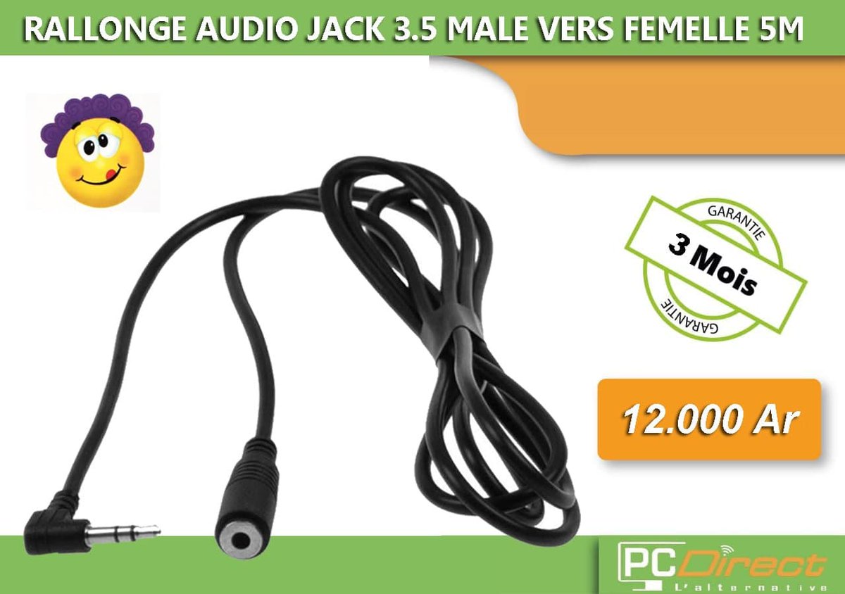 PcdirectM's tweet photo. 🆒 ! #ami ou #fan , installez-vous confortablement dans votre canapé en écoutant de la musique, même à plusieurs mètres de votre chaîne hi-fi, grâce à cette #RALLONGE AUDIO JACK 3.5 MALE VERS FEMELLE de 5️⃣ mètres de long ! @ #pcdirectinformatiquemada https://t.co/JeVfIuCH8r