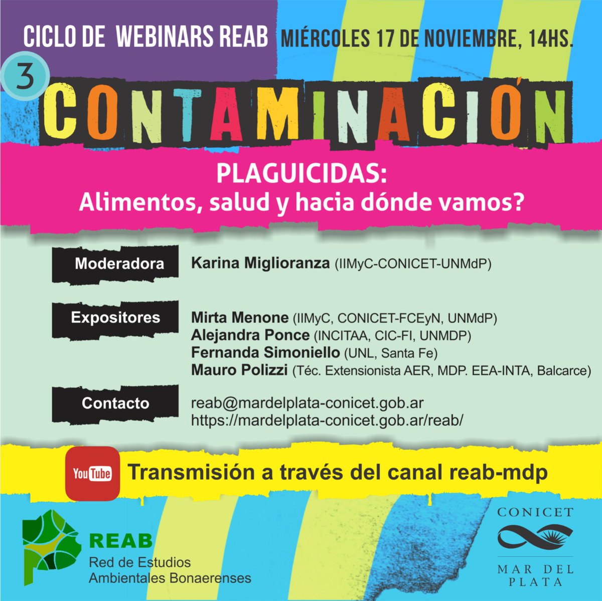 Mesa redonda "Contaminación?" organizada por la Red de Estudios Ambientales Bonaerenses

📅Viernes 17 de noviembre 14 hs.

🔗Link de conexión: bit.ly/REABcontaminac…