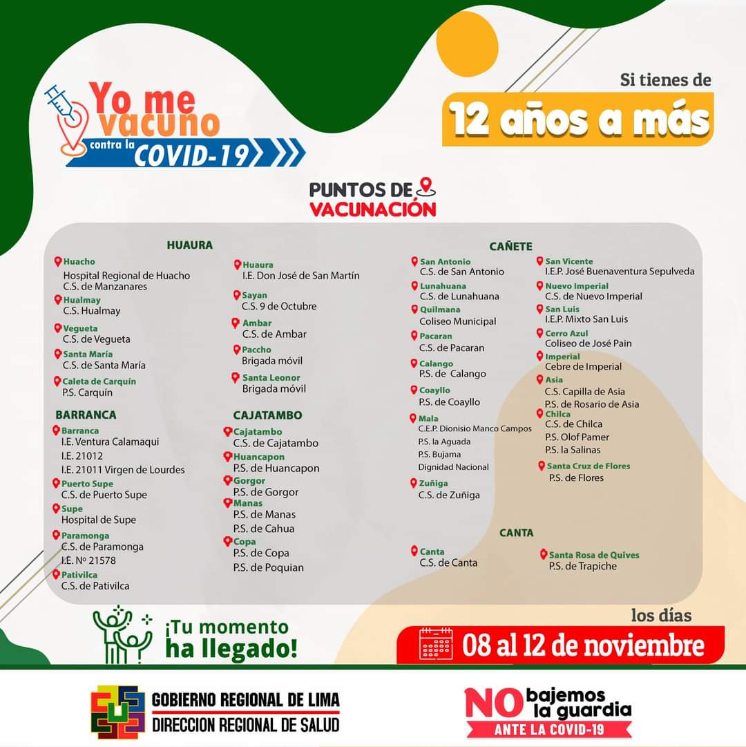 grados_flor's tweet photo. 🔰#DiresaLimaInforma
DESDE EL LUNES 08 AL VIERNES 12 DE NOVIEMBRE CONTINUA LA JORNADA JUVENIL DE VACUNACIÓN CONTRA LA COVID-19 EN DISTRITOS DE LA REGIÓN LIMA 

💪Conoce los puntos de vacunación contra la COVID-19, dirigida a la población de 12 años a más. https://t.co/oKzhqM5Jd0