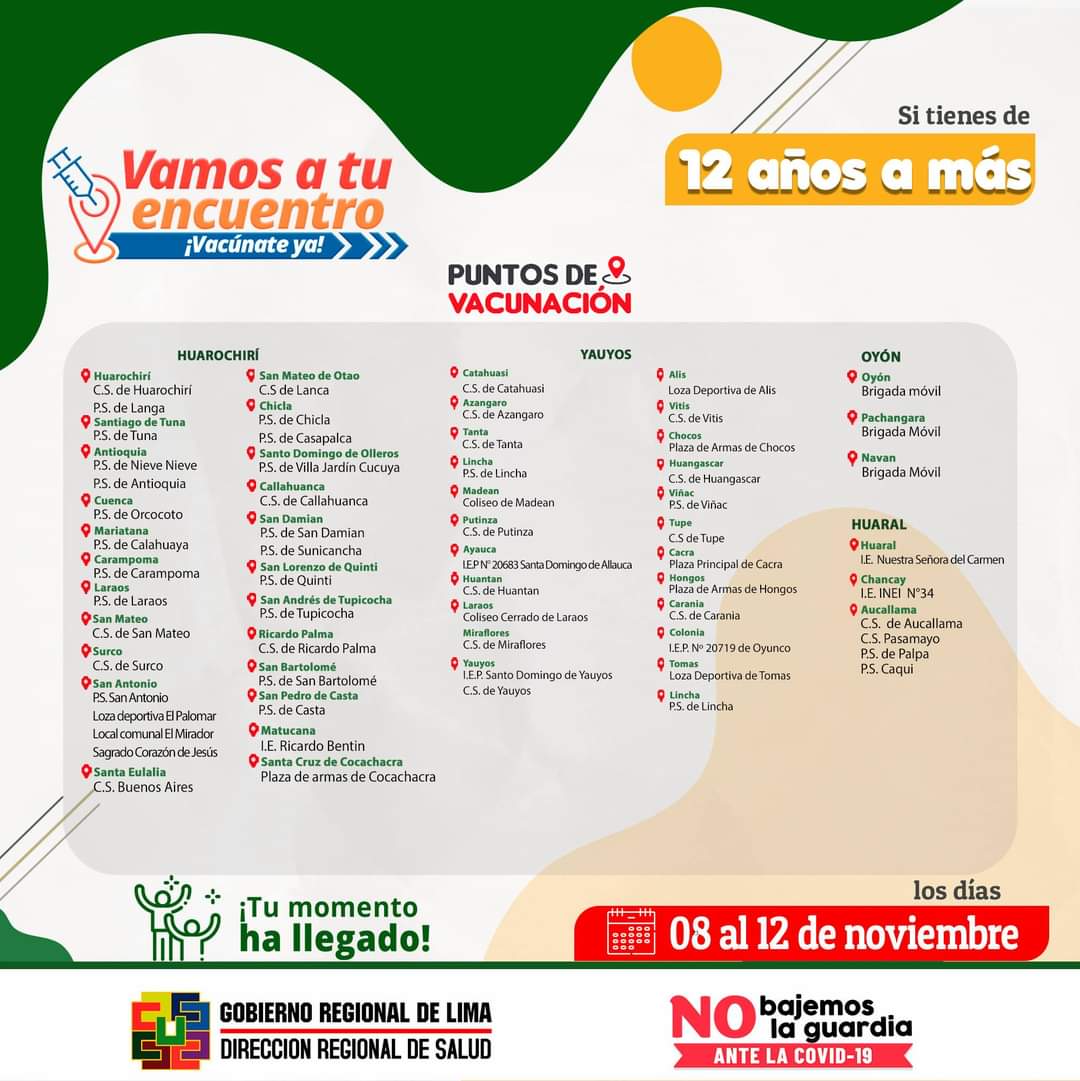grados_flor's tweet photo. 🔰#DiresaLimaInforma
DESDE EL LUNES 08 AL VIERNES 12 DE NOVIEMBRE CONTINUA LA JORNADA JUVENIL DE VACUNACIÓN CONTRA LA COVID-19 EN DISTRITOS DE LA REGIÓN LIMA 

💪Conoce los puntos de vacunación contra la COVID-19, dirigida a la población de 12 años a más. https://t.co/oKzhqM5Jd0