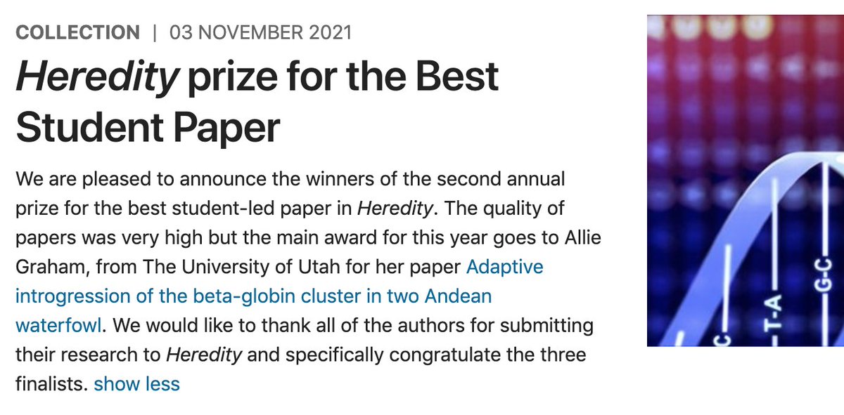 HeredityJournal's tweet photo. 🎉 Time to announce the 2021 finalists for our best student-led paper prize 🎉

🥇1st prize Allie Graham, University of Utah
🥈1st runner up &amp; best theory paper
Armando Arredondo, Université de Toulouse
🥉2nd runner up
Johanna Denkena, Helmholtz Zentrum München

@GenSocUK https://t.co/pfIashk44s