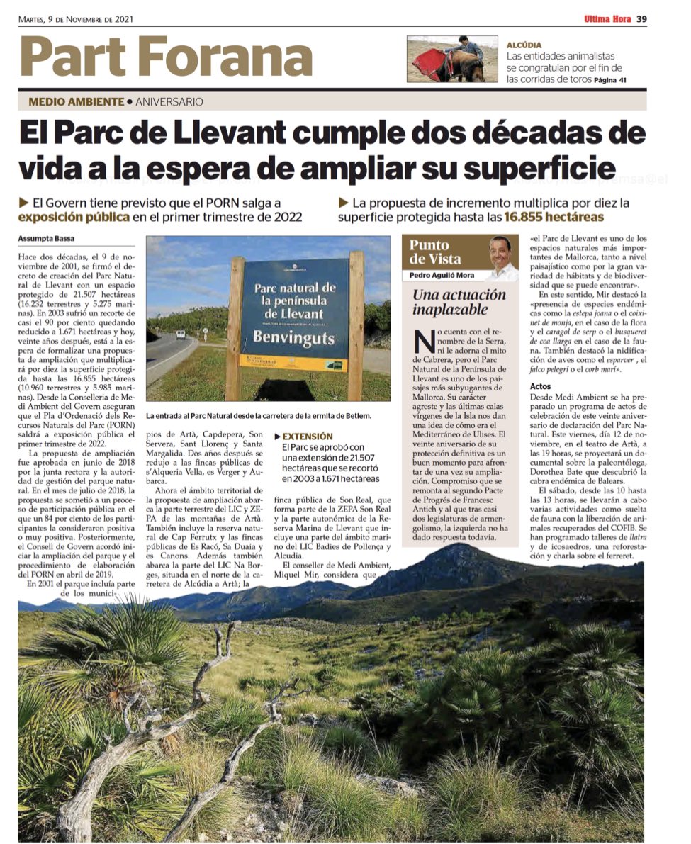 elPiArta's tweet photo. 🏞Dues dècades des de la creació del Parc Natural de Llevant. 

❗️A Artà l'equip d’@elPiArta ha treballat per fer acostar el parc al municipi, proposant estratègies de creixement sostenible al voltant del Parc Natural, per desgràcia el @goib no està complint amb #Artà. https://t.co/cEyvD5ViBq