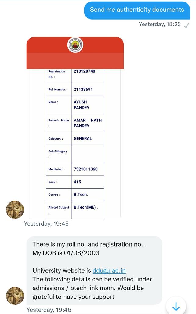 DeepikaBhardwaj's tweet photo. FUND HIS EDUCATION 

Abhay comes from a poor family. He has secured admission in B. Tech Mechanical Engineering but his family can't afford the fee. He needs 1,04,000 which can directly be given to college in form of DD. If anyone can help this boy please DM. https://t.co/dil2HZDiBc
