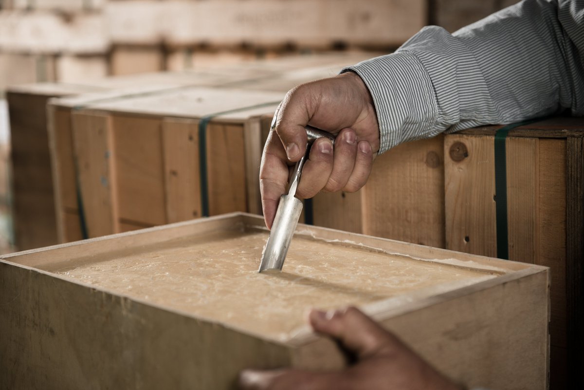 Step 6 in making Worthy Farm Cheddar. Over time the cheddar matures and is graded to ensure it's ready to be enjoyed. @glastonbury @coopuk #worthyfarmcheddar #cheddar #cheese #glastonburyfestival