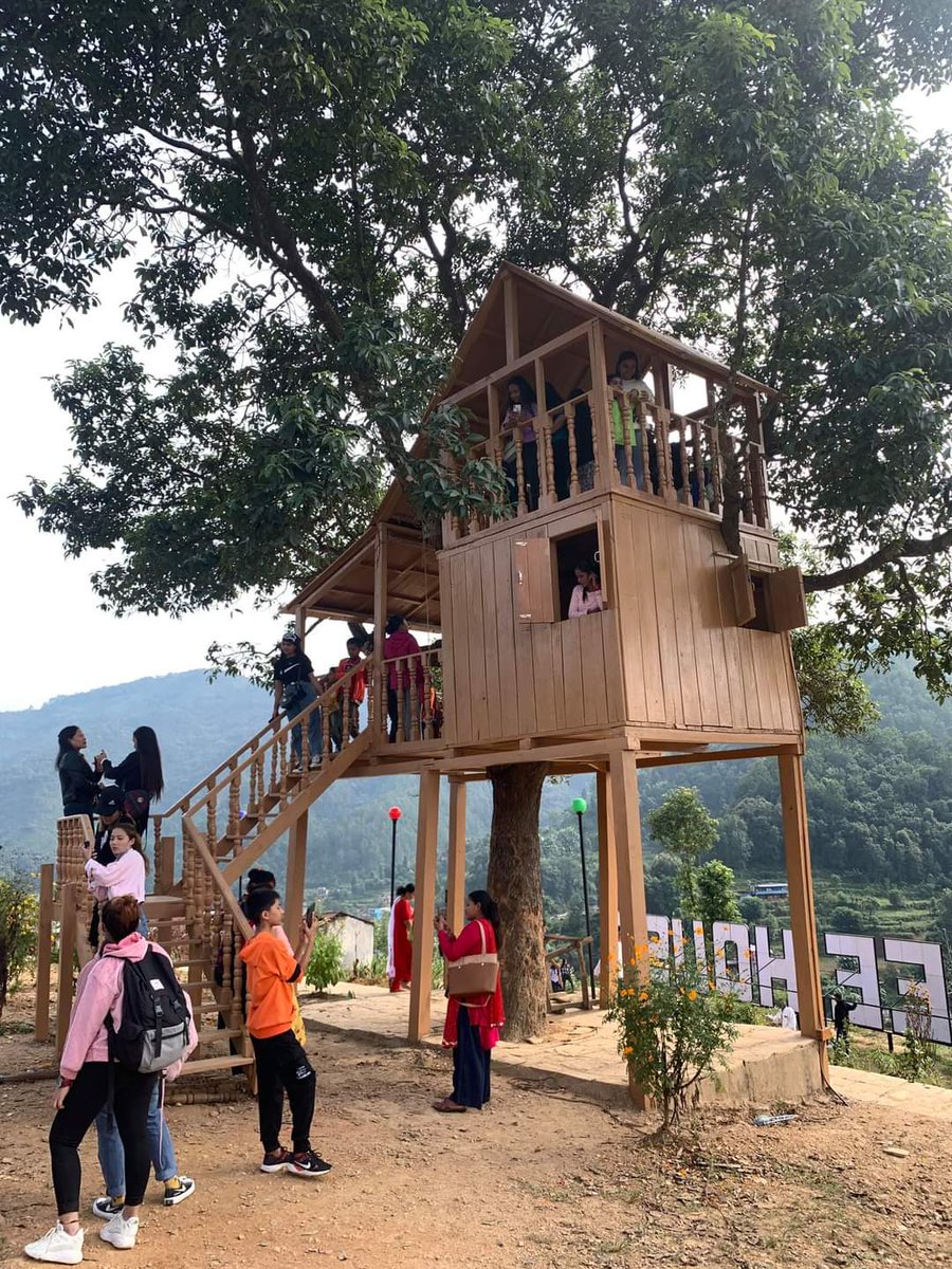 KSuzil's tweet photo. Tree house located in Tanahun district https://t.co/t5n2LbTqRk