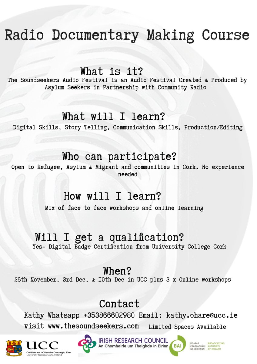 NascIreland's tweet photo. Exciting opportunity for anyone from a migrant/refugee background interested in learning more about making radio documentaries. No prior experience required!

For more check out https://t.co/9mPYM3PSXf https://t.co/PLtrs6ix6m