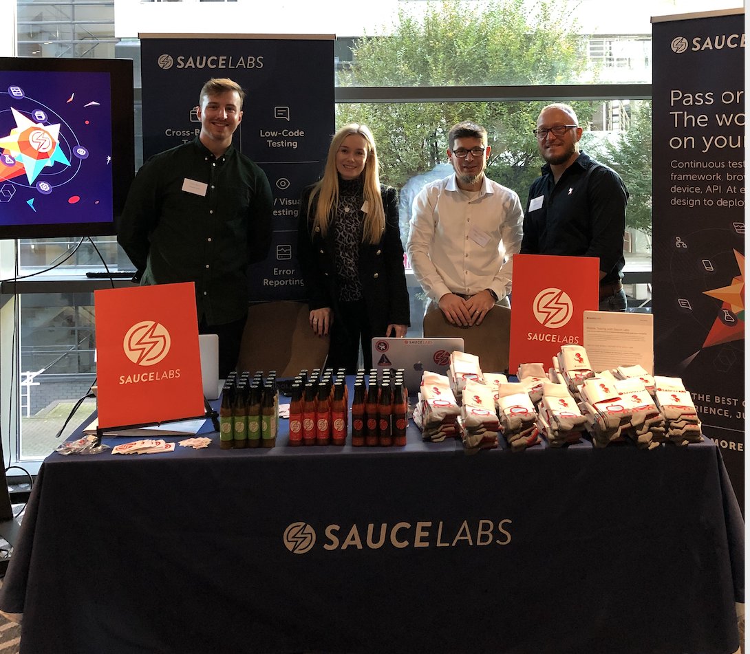saucelabs's tweet photo. Come and visit our stand at @QA_financialand get some Saucy Swag. We are looking forward to seeing everyone at Yoann Lechevallier's keynote presentation at 9:35am GMT 😀#testautomation #MobileAppDevelopment #TestingDoneRight https://t.co/hJNfDLl6pl