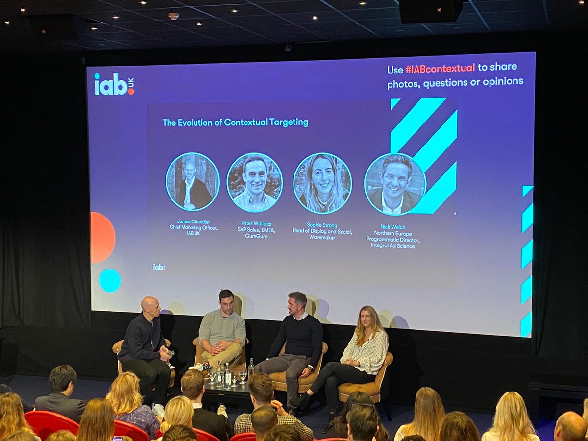 IABUK's tweet photo. “If you talk about context being the over-simplification of targeting, you’re probably not using the technology properly” @GumGum’s Peter Wallace, @WavemakerUK’s Sophie Strong &amp; @integralads’ Nick Welch discuss the evolution of contextual targeting #IABcontextual https://t.co/DgS1oZq5Qh