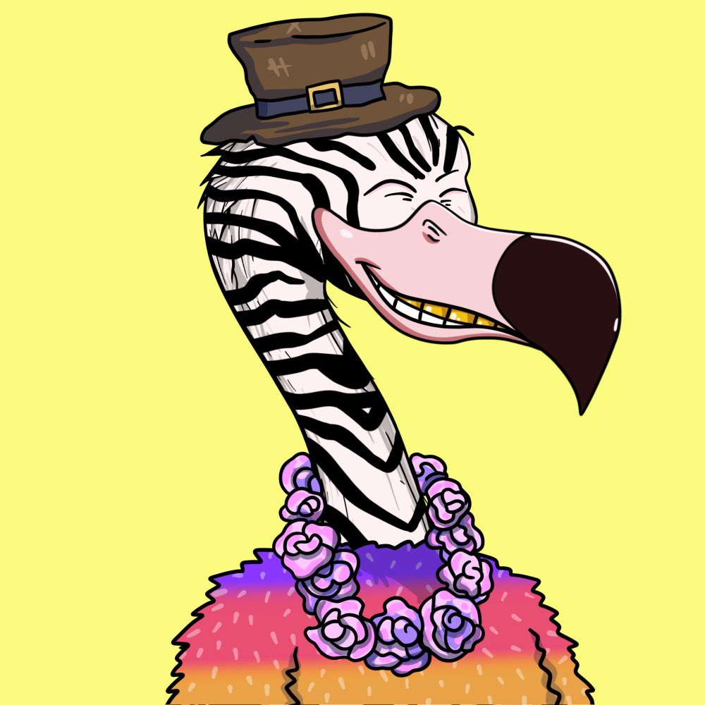 stefi9377's tweet photo. Just bought this striped, zebra-mutated Flamingo that I abSOLutely adore 
It’s laughing bc it heard a joke just before it was  created                            🦩+🦓 = 💸💸💸                                          #flashyflamingos #MingoGang #NFT #Solana #SolanaNFT #nftdrop https://t.co/m7rCro7nXb