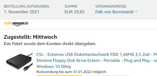 Borns's tweet photo. @rvmNL @amazon I ordered a 3.5 Floppy Drive, and did NOT get that advertisement. The algorithm needs improvement. Another crazy example: Amazon tells me I am customer since 1995, and a minute later does not believe I am 18 years old to see a film. https://t.co/0lTIYuISAb