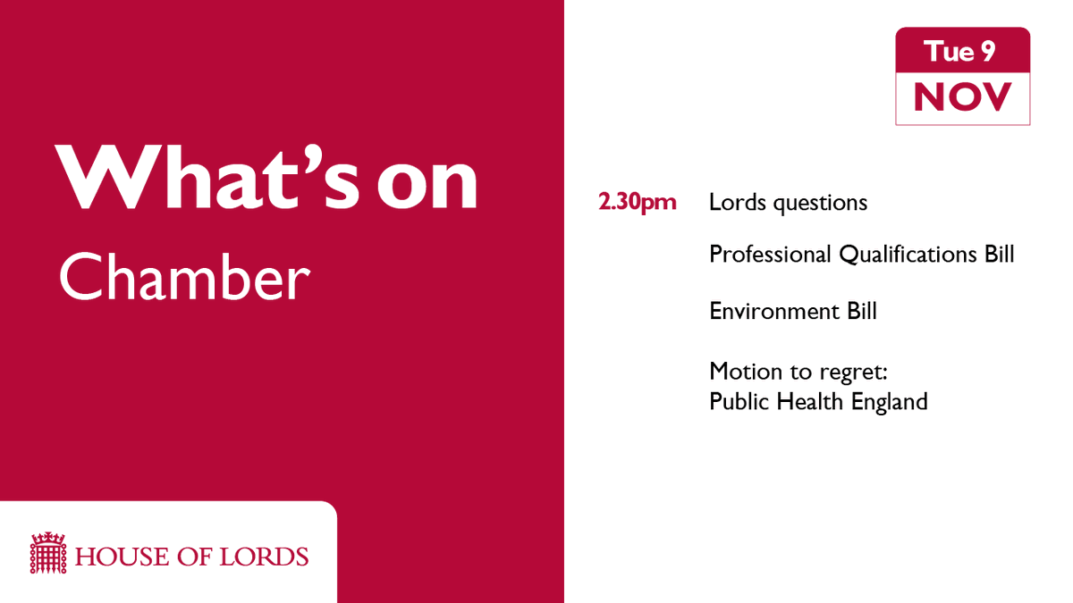 UKHouseofLords's tweet photo. 🕝 In the #HouseofLords from 2.30pm: #LordsQs, members consider @HouseofCommons changes to #EnvironmentBill and begin further examination of #ProfessionalQualificationsBill, plus debate on the dissolution of Public Health England.
📄 Learn more https://t.co/3FcKgVbIlU https://t.co/9AsnUfeEEg