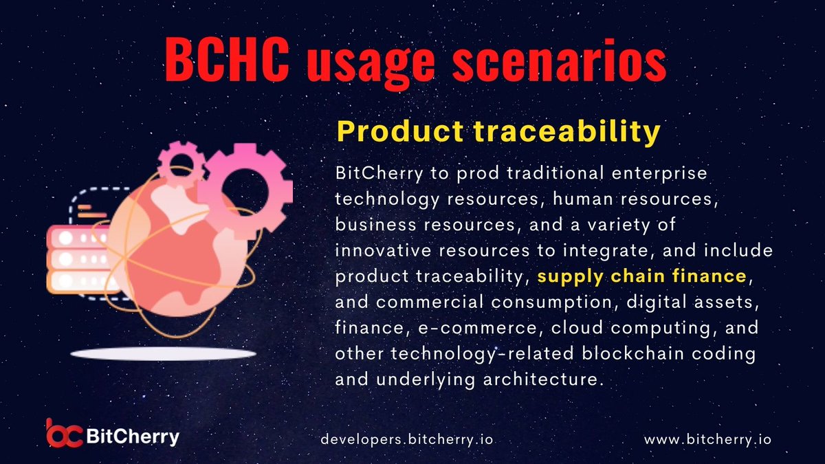 🍒 #BCHC usage scenarios

Product traceability - SUPPLY CHAIN FINANCE
Build On developers.bitcherry.io 

#BitCherry #BitCherryChain #IPv8 #P2Plus #Blockchain #cryptocurrency #cryptotrading