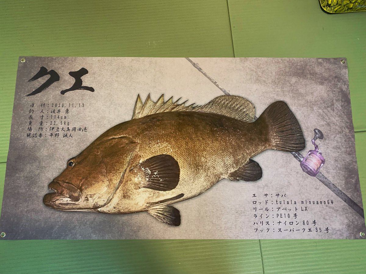 yu13346592's tweet photo. 伊豆大島の思い出のクエのデジタル魚拓と生活します!
カッコよすぎる!!
#Refish
#クエ
#伊豆大島
#isIsland https://t.co/BgkliUQNMk
