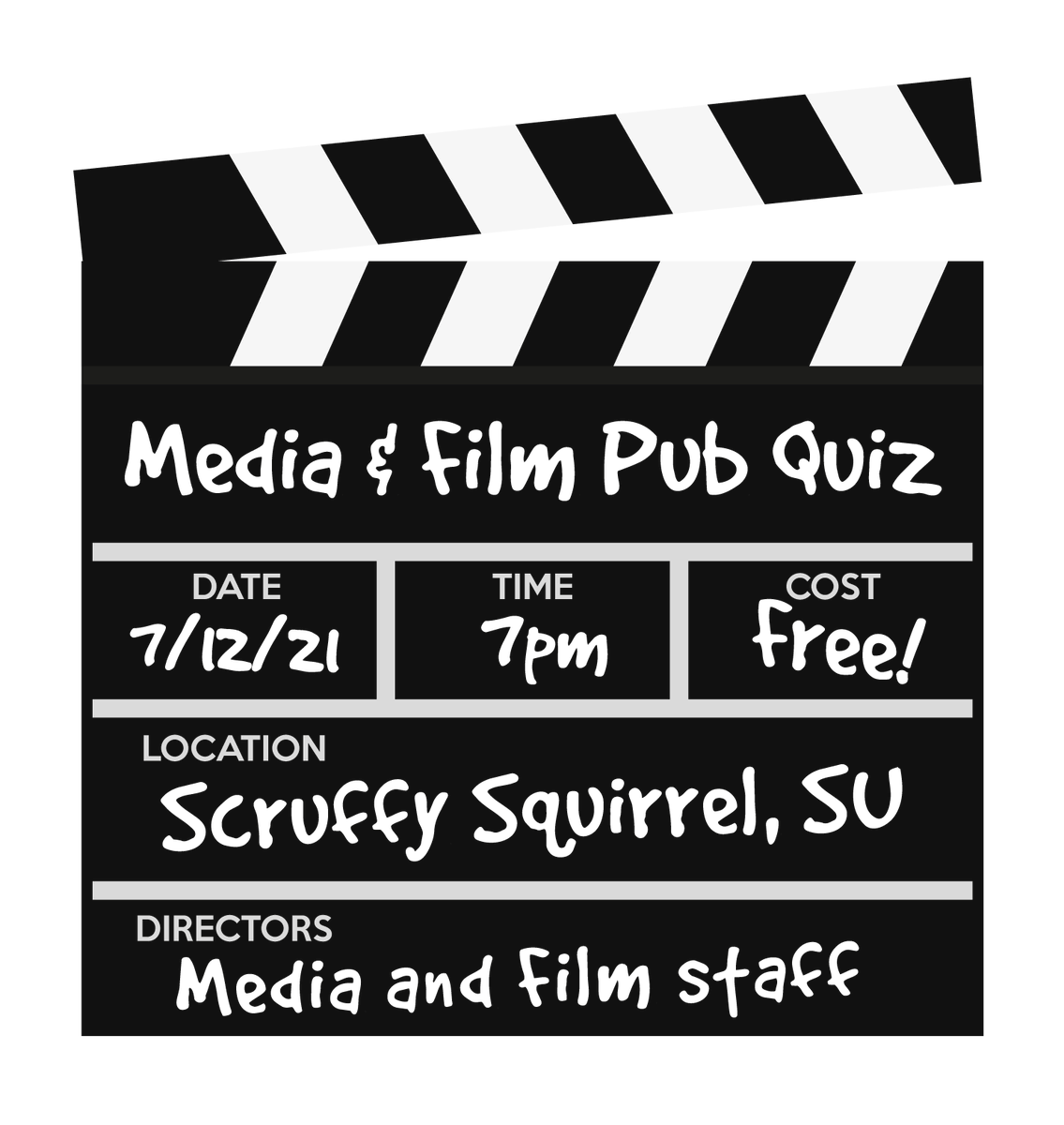 Keele_MCC's tweet photo. The Media & Film Pub Quiz is BACK! It's FREE, with a Β£50 prize π make a team of 5 classmates and come along! π @Keele_Film #KeeleMedia #KeeleFilmStudies #PubQuiz
Open to all students taking a Media or Film Studies module: including undergraduates, postgraduates, PhDs and alumni https://t.co/mZ2BonRPGU