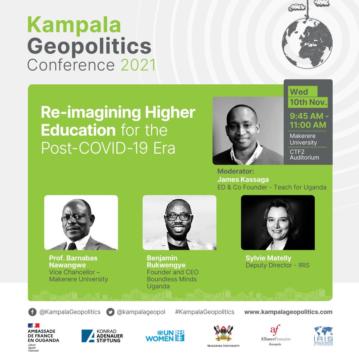 COVID19 forced much of the world to adopt online course systems but some countries still lag behind. Join our ED <a href="/Kassaga4UG/">Kassaga James Arinaitwe</a> tomorrow at #KampalaGeopolitics as he moderates a session on "Re-imagining Higher Education for Post-COVID19 Era" ft. <a href="/Rukwengye/">Bibi Rukwengye</a> <a href="/ProfNawangwe/">Barnabas Nawangwe</a> <a href="/matellysy/">Sylvie Matelly</a>