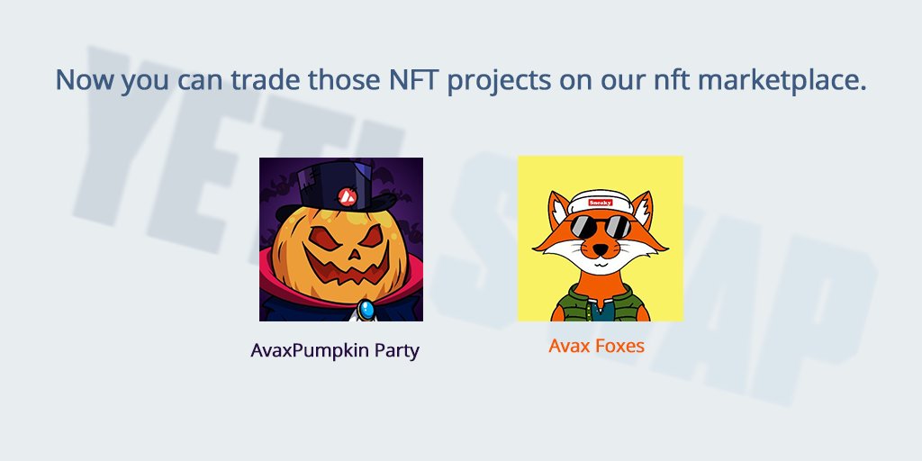 Now you can trade those NFT projects on our NFT Marketplace.

<a href="/AvaxPumpkins/">AVAX Pumpkin Party 🔺 - the mint is LIVE! 🎃</a> <a href="/avax_foxes/">Avax Foxes🔺Minting Live 377/1000</a> 

#AVAX #Avalanche @avalancheavax
 
#NFT  #nftcollector  #NFTcollectibles #NFTCommunity