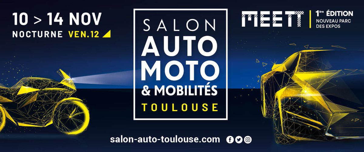⏳ J-1 ⌛️ 

ℹ️ Infos pratiques 

📆 du 10 au 14 novembre 2021

🌜 Nocturne vendredi 12

📍MEETT, nouveau Parc des Expositions

🅿️ Parking gratuit 3000 places

🏢 Halls 1-2-3-4-5-6

🎟 entrée 6.50€ (5€ tarif web)

🦠 Pass sanitaire obligatoire

🔗 salon-auto-moto-toulouse.com