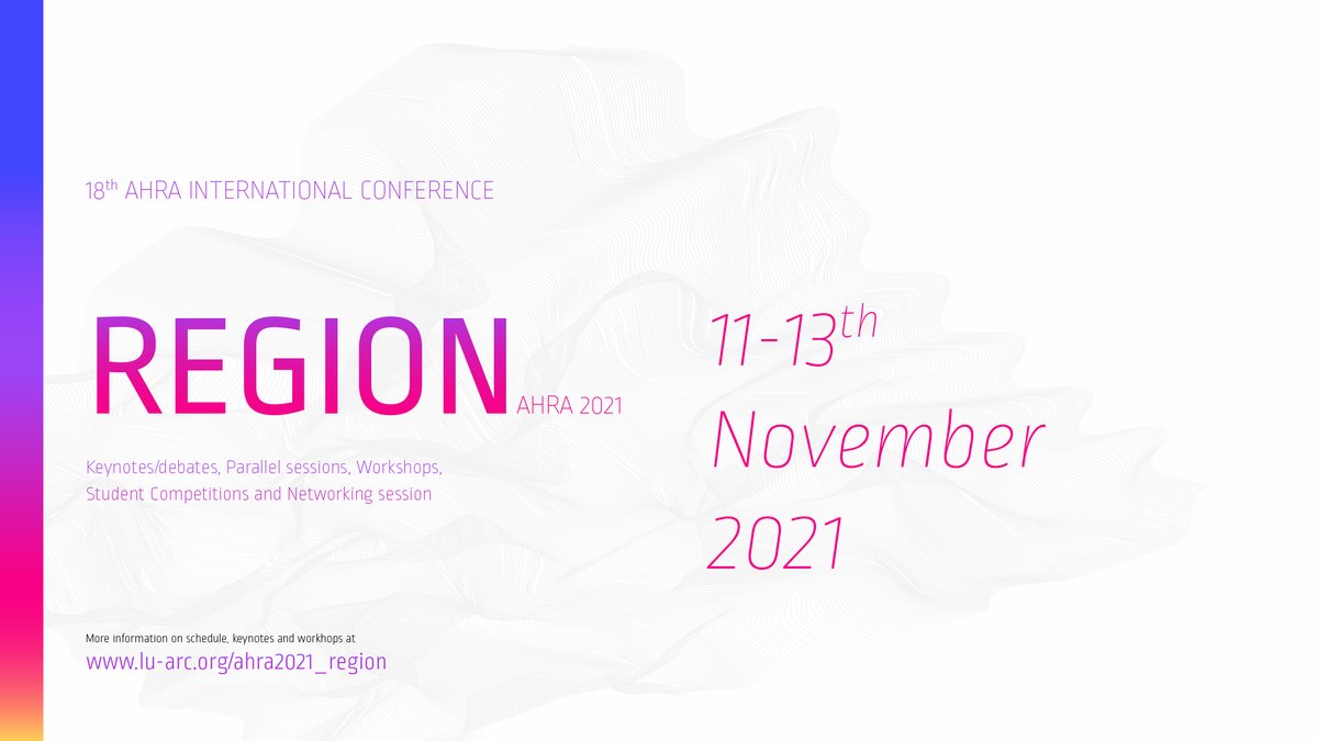 This Thursday 11th Nov we are launching the Region AHRA conference which includes workshops, parallel sessions, student competitions and keynotes/debates. Please visit our webpage for more details!lu-arc.org/ahra2021_regio… <a href="/ArchHumanities/">Architectural Humanities Research Association</a> <a href="/LboroArch/">LU-Arc</a> <a href="/lborouniversity/">Loughborough University</a>