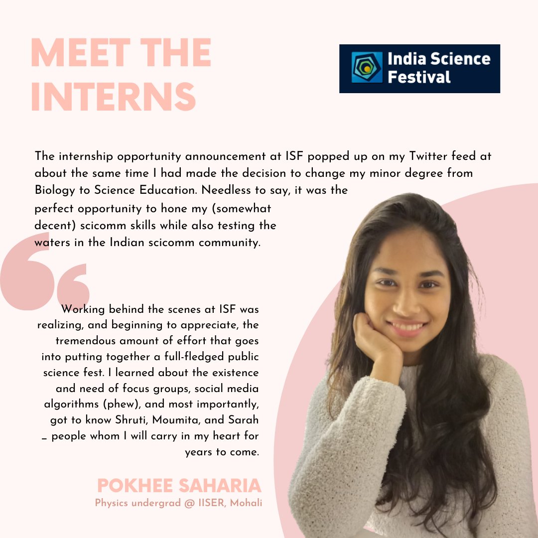 IndSciFest's tweet photo. @pokhees_ , an undergrad at @IiserMohali, speaks about her experience interning at #ISF! Her writing skills are admirable and she has written a number of blog posts for ISF! 
#Scicomm #indiasciencefest #continnum #meettheinterns #science #fest https://t.co/X75J4saBXi