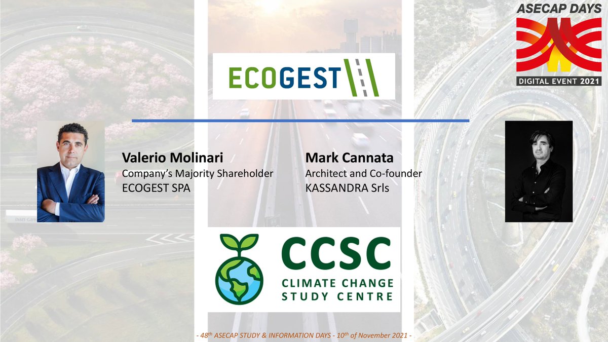 ECOGESTservizi's tweet photo. Durante gli ASECAP DAYS 2021 Valerio Molinari, azionista di riferimento di Ecogest, insieme a Mark Cannata, co-fondatore di kassandra project, parteciperanno all’incontro intitolato “Soluzioni sostenibili di trasporto – Verso un’autostrada a basse emissioni di carbonio”

#Ecogest https://t.co/nWG0vyqbdW