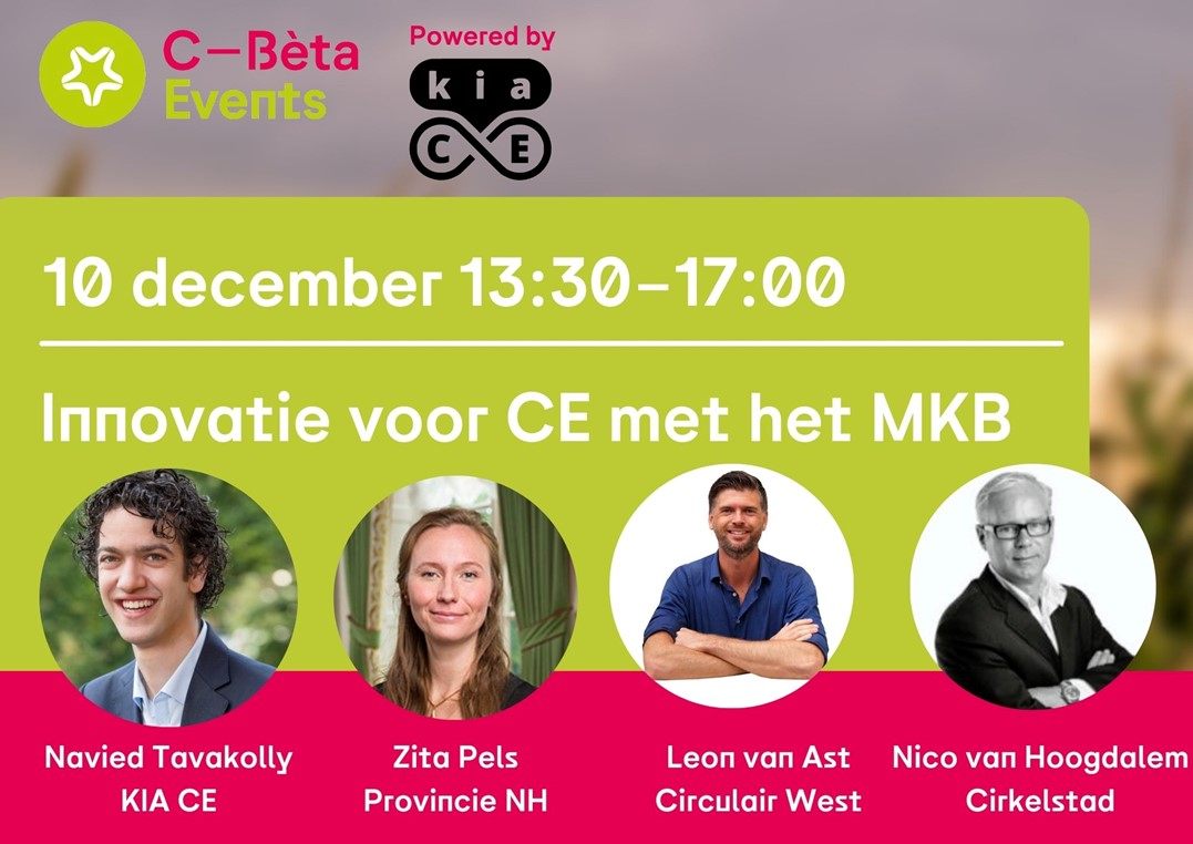 KIA CE (@kiace2023) on Twitter photo KIA CE organiseert samen met <a href="/cbetahoofddorp/">C-Bèta</a>, <a href="/ProvincieNH/">Noord-Holland</a> <a href="/circulairwest/">circulairwest</a>, <a href="/cirkelstad/">Cirkelstad</a> en @AmEcBoard *Kennis & Innovatie voor CE met MKB* Duurzame ondernemers en experts bespreken de mogelijkheden en geven handvatten. Meer info en aanmelden: c-beta.nl/nieuws/events/… KIA CE organiseert samen met <a href="/cbetahoofddorp/">C-Bèta</a>, <a href="/ProvincieNH/">Noord-Holland</a> <a href="/circulairwest/">circulairwest</a>, <a href="/cirkelstad/">Cirkelstad</a> en @AmEcBoard *Kennis & Innovatie voor CE met MKB* Duurzame ondernemers en experts bespreken de mogelijkheden en geven handvatten. Meer info en aanmelden: c-beta.nl/nieuws/events/…