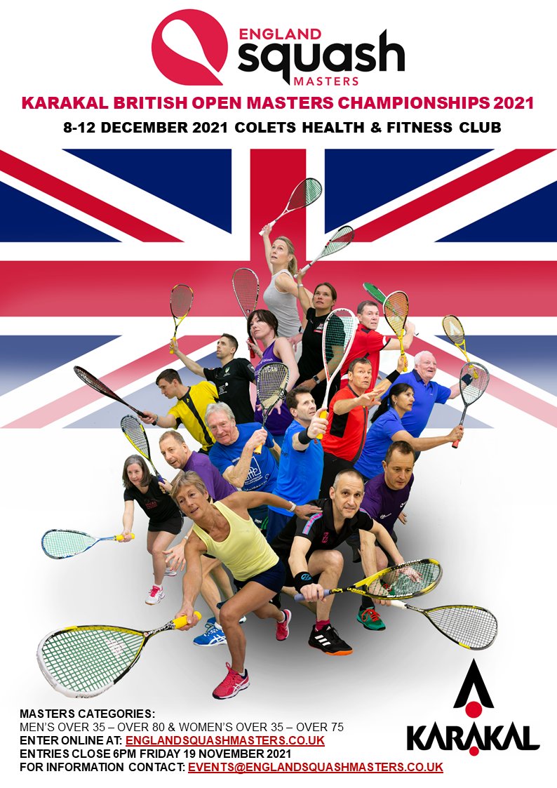 📣 Masters players... don't miss your chance to compete in one of the world's most iconic masters tournaments 🏆

Entry to the Karakal British Open Masters (8-12 Dec) closes on 19th November.

Enter now 👉bit.ly/3CZNCr8

#Squash